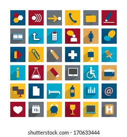 Set of colorful moder long shadows icon. Can be used for print or web. 