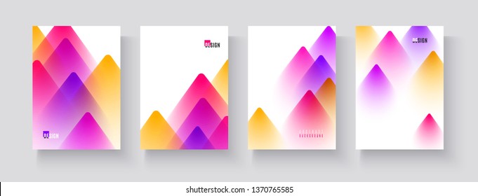 Set of colorful modern A4 templates with abstract blurred elements and gradient effect. Applicable for banners, posters, web backgrounds, flyers, cover prints