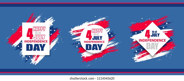 Set colorful modern background for independence day USA 4th july. Dynamic design elements for a flyer, sale, brochures, presentations, party etc. Vector illustration.