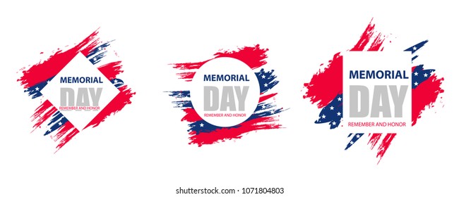 Set colorful modern background for Memorial Day USA. Dynamic design elements for a flyer, sale, brochures, presentations, party etc. Vector illustration.