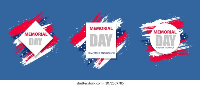 Set Colorful Modern Background For Memorial Day USA. Dynamic Design Elements For A Flyer, Sale, Brochures, Presentations, Party Etc. Vector Illustration.