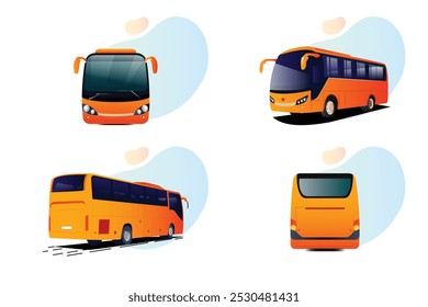 Conjunto de ilustrações coloridas modernas de vetor de ônibus para viagens e transporte público