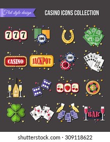 Set of colorful modern casino icons. Vector illustration.