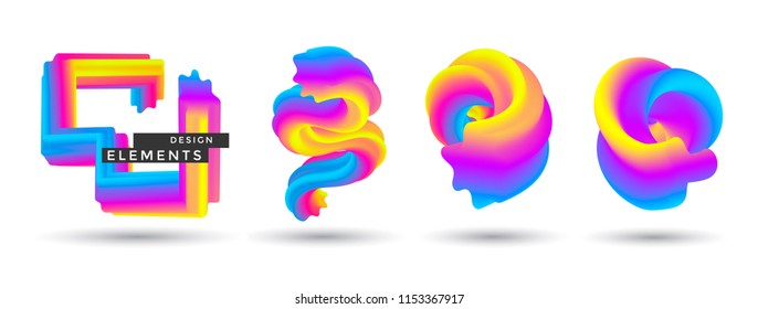 Set of colorful modern design elements. Trendy geometric gradient shapes for shop sales. Vector graphic