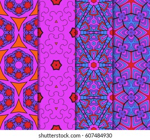 set of colorful modern floral pattern of geometric ornament. Seamless vector illustration. for interior design, printing, wallpaper