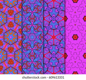 set of colorful modern floral pattern of geometric ornament. Seamless vector illustration. for interior design, printing, wallpaper