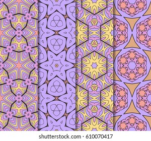 set of colorful modern floral pattern of geometric ornament. Seamless vector illustration. for interior design, printing, wallpaper