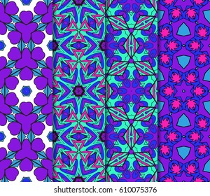 set of colorful modern floral pattern of geometric ornament. Seamless vector illustration. for interior design, printing, wallpaper