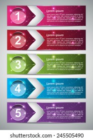 Set of Colorful Modern Information Text Box and Number with Arrowhead Design on Colorful Glowing Background , For Banner, Website, Brochure, Vector Illustration