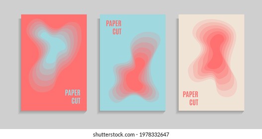 Set Of Colorful Modern Liquid Papercut Cover Background. Can Be Used For Poster, Wallpaper, Banner, Flyer Or Presentation.