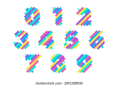 Set of colorful modern Pixel zero TO nine number logo design template. Creative technology icon symbol element Vector Illustration perfect for your visual identity.