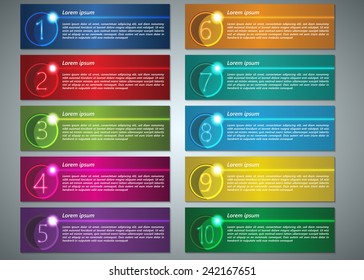 Set of Colorful Modern Text Box With Number Template, Glowing Circle, Glowing Line Design, For Banner, Website, Brochure, Vector Illustration