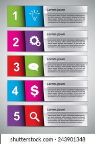 Set of Colorful Modern Text Box With Number, Business Icon and Information Text Design, Metallic Color, For Banner, Website, Brochure, Vector Illustration