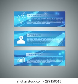 Set of Colorful Modern Text Box With Business Icon and Abstract Blue Background Design, For Banner, Website, Brochure, Business Infographics, Vector Illustration