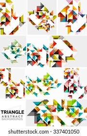 Set of colorful modern triangle pattern backgrounds. Colorful geometric shapes with white elements