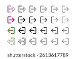 Set of colorful and monochrome entry and exit icons.