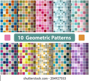 Set of colorful mosaic abstract geometric patterns