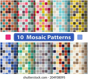 Set of colorful mosaic abstract seamless patterns.