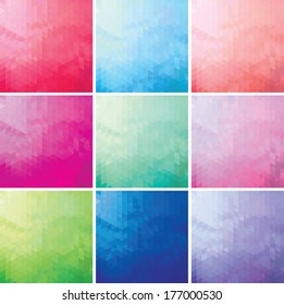 set of colorful mosaic background of triangles