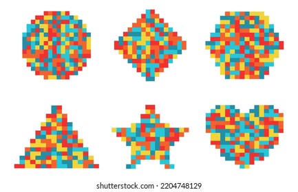 Set of colorful mosaic Icons of various shapes. Pixel Icon
