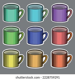 A set of colorful mugs