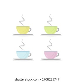 Set of colorful mugs.
Simple cute steaming mugs.
 Vector isolated composition.