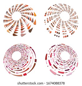 conjunto de anillos cíclicos, cíclicos, cíclicos y cíclicos, multicolores y monocromos. espirales giratorias, vortexes, remolinos, espirales y torres. formas circulares abstractas, de bucle radial, elementos