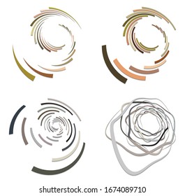 conjunto de anillos cíclicos, cíclicos, cíclicos y cíclicos, multicolores y monocromos. espirales giratorias, vortexes, remolinos, espirales y torres. formas circulares abstractas, de bucle radial, elementos