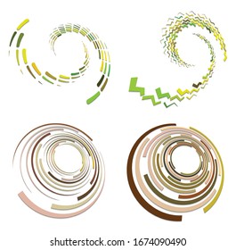 set of colorful, multicolor and monochrome cyclic, cycle concentric rings. revolved spirals, vortexes, swirl, spirals and twirls. abstract circular, radial loop shapes, elements