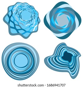 set of colorful, multicolor and monochrome cyclic, cycle concentric rings. revolved spirals, vortexes, swirl, spirals and twirls. abstract circular, radial loop shapes, elements