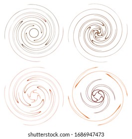 set of colorful, multicolor and monochrome cyclic, cycle concentric rings. revolved spirals, vortexes, swirl, spirals and twirls. abstract circular, radial loop shapes, elements