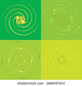 set of colorful, multicolor and monochrome cyclic, cycle concentric rings. revolved spirals, vortexes, whorls. abstract circular, radial loop shapes, elements over colored backdrop, background