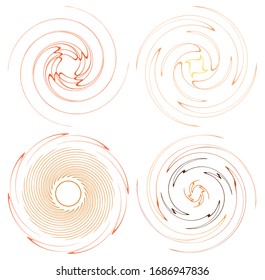 set of colorful, multicolor and monochrome cyclic, cycle concentric rings. revolved spirals, vortexes, swirl, spirals and twirls. abstract circular, radial loop shapes, elements
