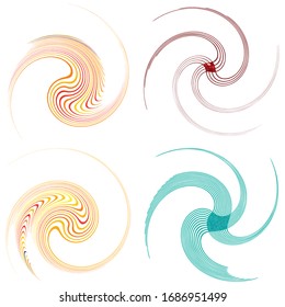 set of colorful, multicolor and monochrome cyclic, cycle concentric rings. revolved spirals, vortexes, swirl, spirals and twirls. abstract circular, radial loop shapes, elements