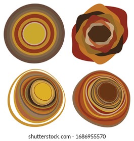 Reihe von farbigen, mehrfarbigen und monochromen zyklischen, Zyklus konzentrische Ringe. Spirale, Wirbel, Spiralen und Wirbel. abstrakte Rundformen, Formen, Elemente
