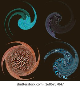 Reihe von farbigen, mehrfarbigen und monochromen zyklischen, Zyklus konzentrische Ringe. Spirale, Wirbel, Spiralen und Wirbel. abstrakte Rundformen, Formen, Elemente