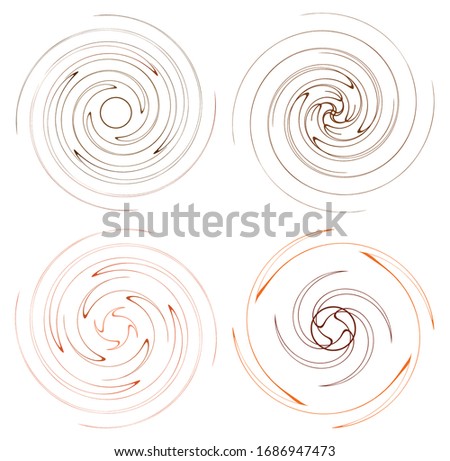 set of colorful, multicolor and monochrome cyclic, cycle concentric rings. revolved spirals, vortexes, swirl, spirals and twirls. abstract circular, radial loop shapes, elements