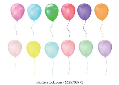 Set of colorful multicolored balloons . Isolated on white background. . Vector illustration