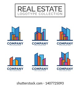 Set of colorful multicolored real estate logo designs for business visual identity. 