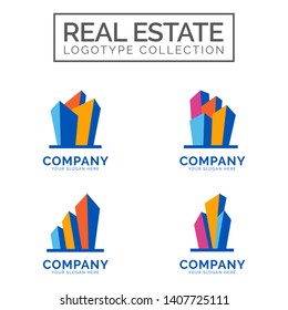 Set of colorful multicolored real estate logo designs for business visual identity. 