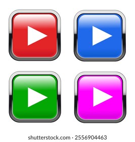 Set of colorful multimedia play buttons on white background. Vector art illustration