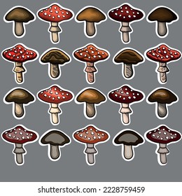 A set of colorful mushrooms