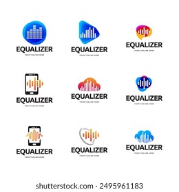 Set of Colorful music bars visualization vector graphic design template.