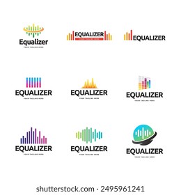 Set of Colorful music bars visualization vector graphic design template.