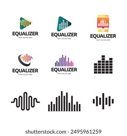 Set of Colorful music bars visualization vector graphic design template.