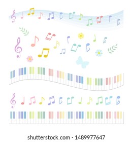 set of colorful music notes and keyboard