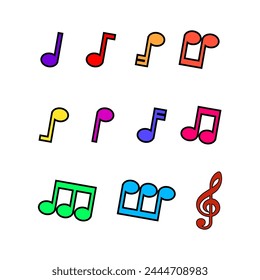 Satz von bunten musikalischen Noten, abstrakte Zeichentricksymbole, Vektorillustration.