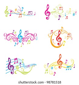 Conjunto de Notas Musicais Coloridas Ilustração - em vetor