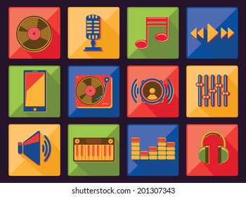 Set of colorful musical pictogram icons