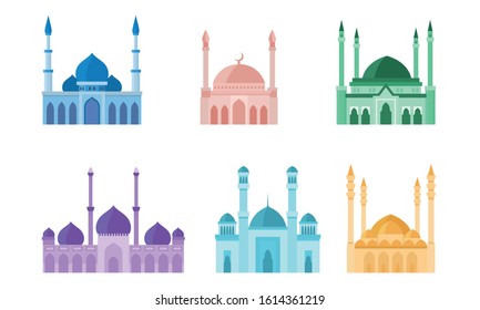 Set of colorful muslim mosques vector illustration